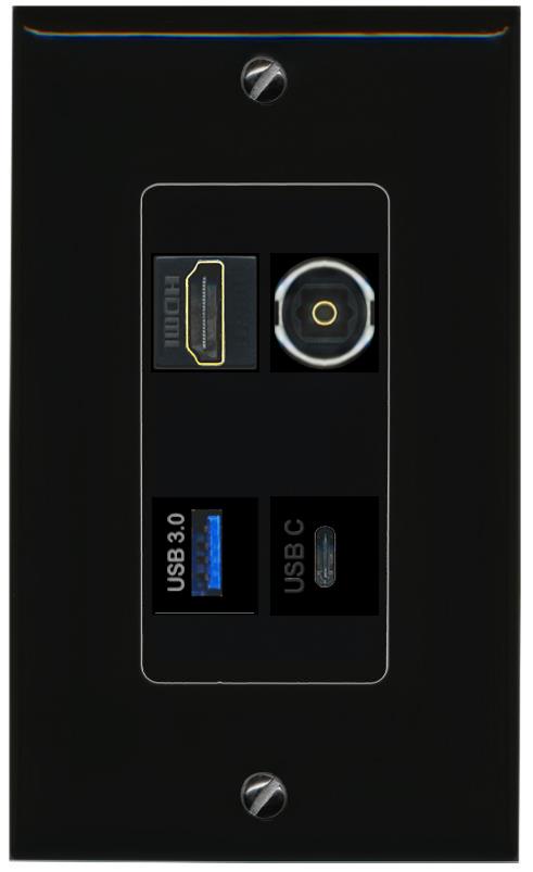 RiteAV HDMI TOSLINK USB-3 USBC Wall Plate Decorative [Black]