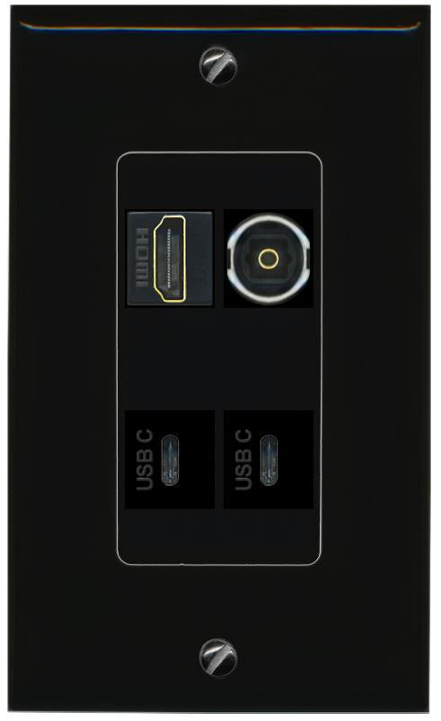 RiteAV HDMI TOSLINK 2 USBC Wall Plate Decorative [Black]