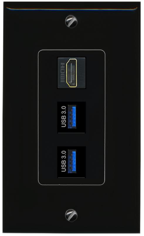 HDMI 2 USB-3 Wall Plate [Black]
