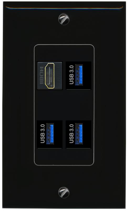 RiteAV HDMI 3 USB-3 Wall Plate Decorative [Black]