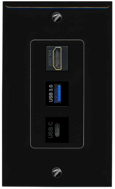 HDMI USB-3 USBC Wall Plate [Black]