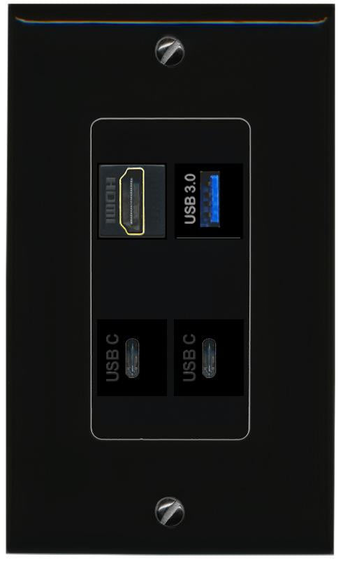 RiteAV HDMI USB-3 2 USBC Wall Plate Decorative [Black]