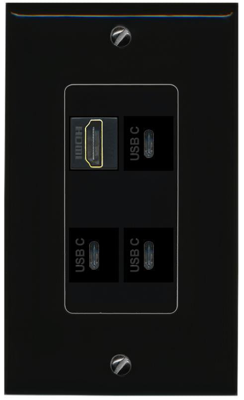 RiteAV HDMI 3 USBC Wall Plate Decorative [Black]