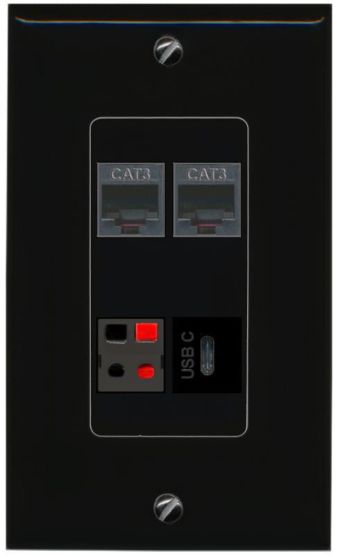 RiteAV 2 PHONE SPEAKER USBC Wall Plate Decorative [Black]