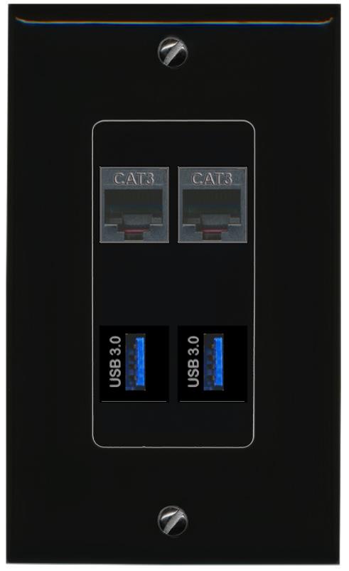 RiteAV 2 PHONE 2 USB-3 Wall Plate Decorative [Black]