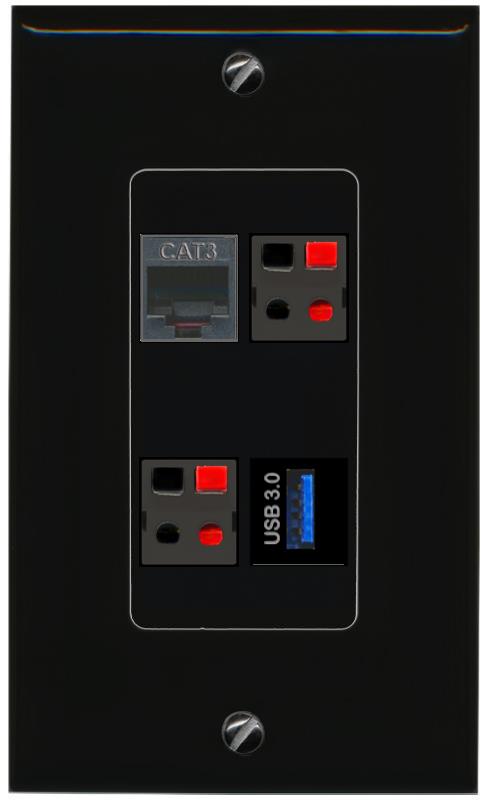 RiteAV PHONE 2 SPEAKER USB-3 Wall Plate Decorative [Black]