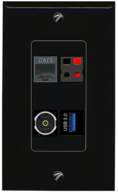 RiteAV PHONE SPEAKER TOSLINK USB-3 Wall Plate Decorative [Black]