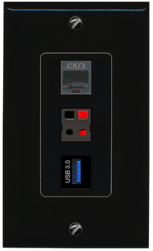 PHONE SPEAKER USB-3 Wall Plate [Black]