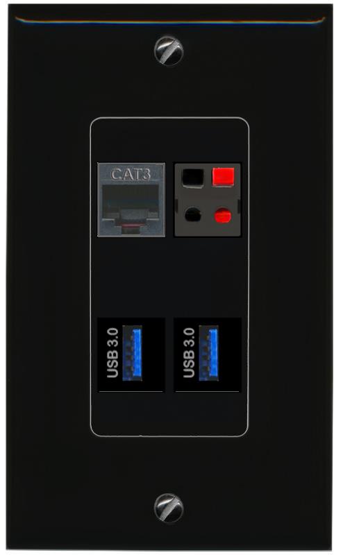 RiteAV PHONE SPEAKER 2 USB-3 Wall Plate Decorative [Black]