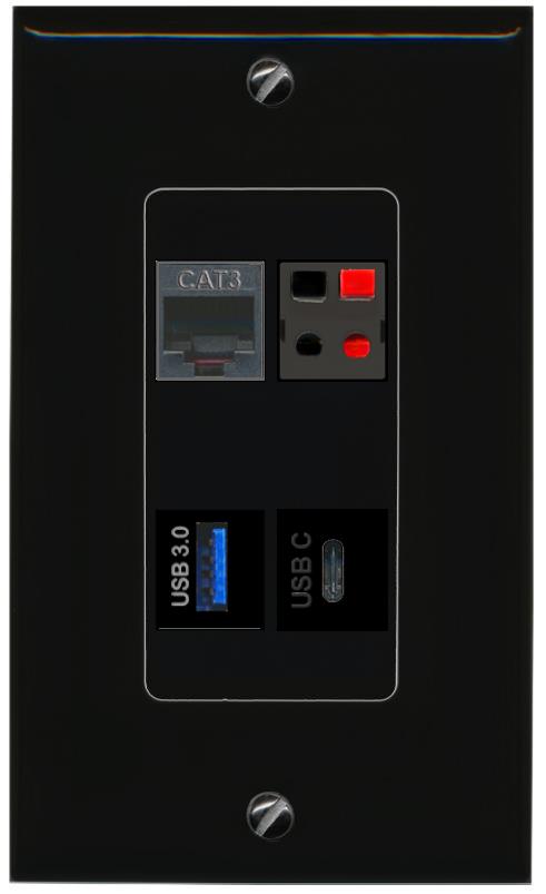 RiteAV PHONE SPEAKER USB-3 USBC Wall Plate Decorative [Black]