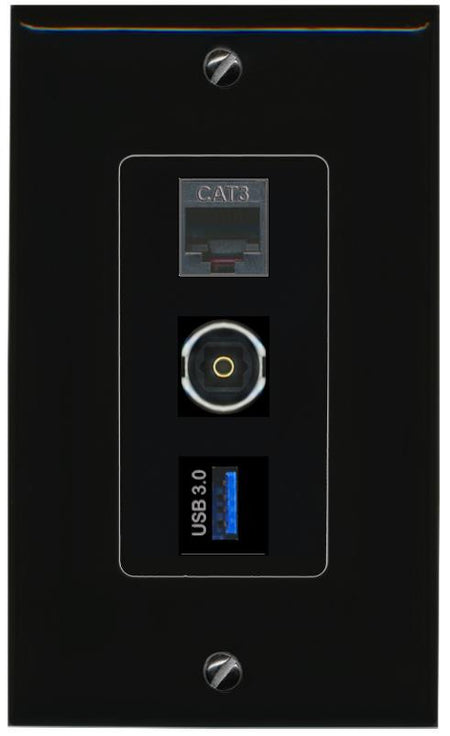 PHONE TOSLINK USB-3 Wall Plate [Black]