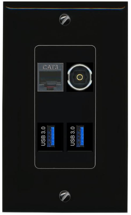 RiteAV PHONE TOSLINK 2 USB-3 Wall Plate Decorative [Black]
