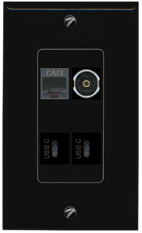 RiteAV PHONE TOSLINK 2 USBC Wall Plate Decorative [Black]