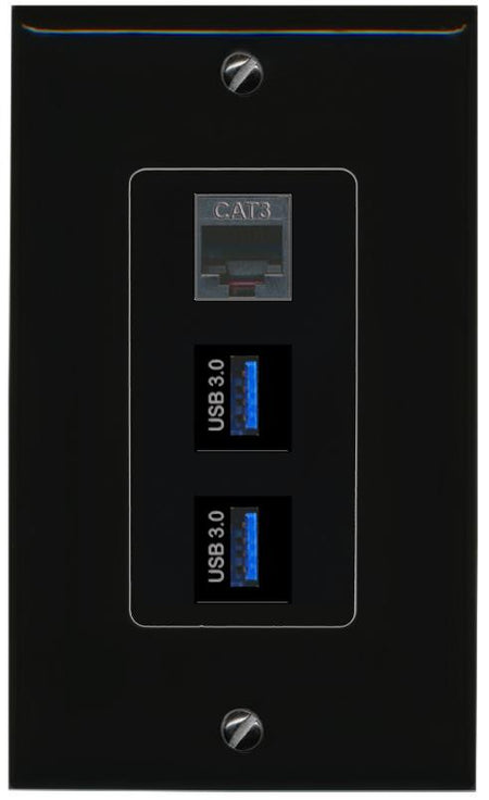 PHONE 2 USB-3 Wall Plate [Black]