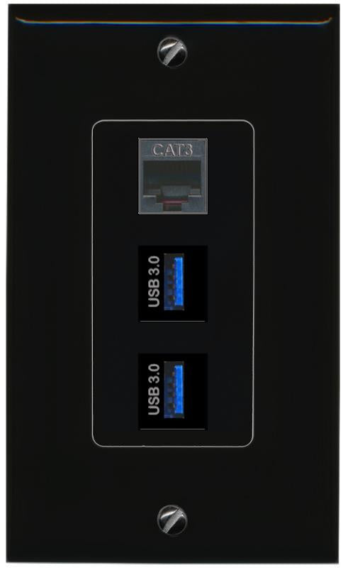 PHONE 2 USB-3 Wall Plate [Black]