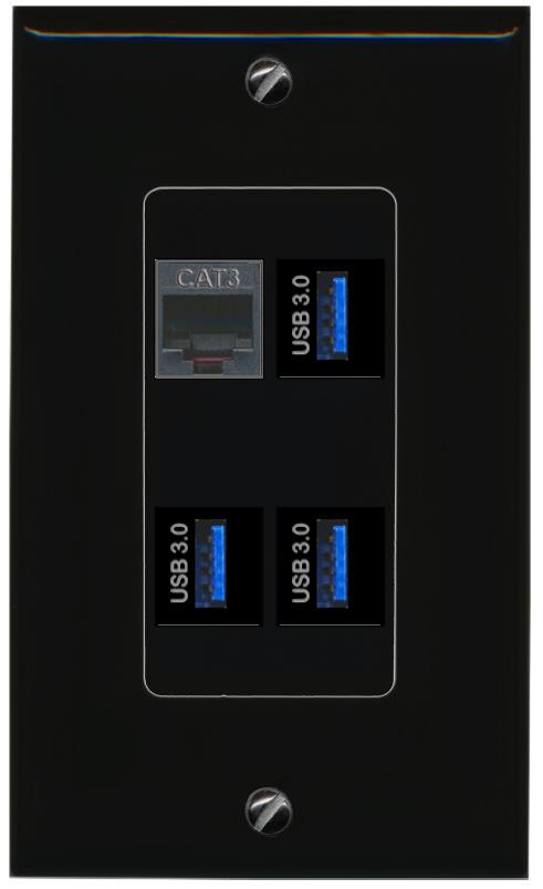 RiteAV PHONE 3 USB-3 Wall Plate Decorative [Black]