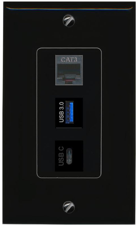 PHONE USB-3 USBC Wall Plate [Black]