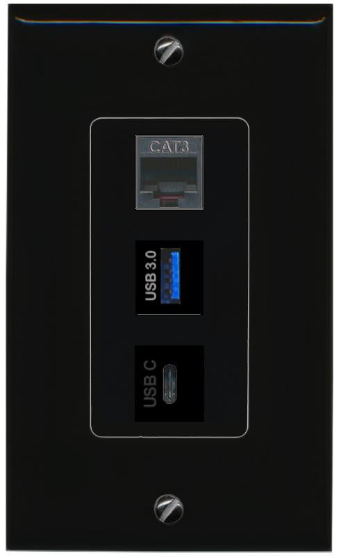 PHONE USB-3 USBC Wall Plate [Black]