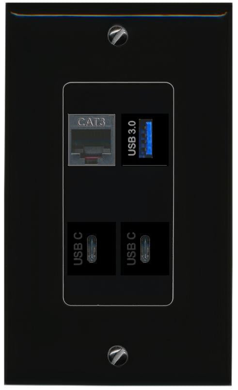 RiteAV PHONE USB-3 2 USBC Wall Plate Decorative [Black]