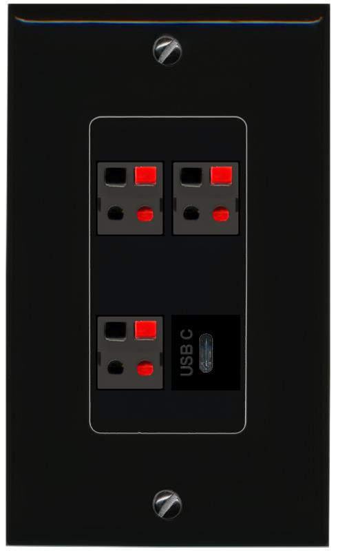 RiteAV 3 SPEAKER USBC Wall Plate Decorative [Black]