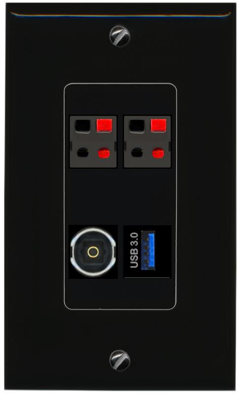 RiteAV 2 SPEAKER TOSLINK USB-3 Wall Plate Decorative [Black]