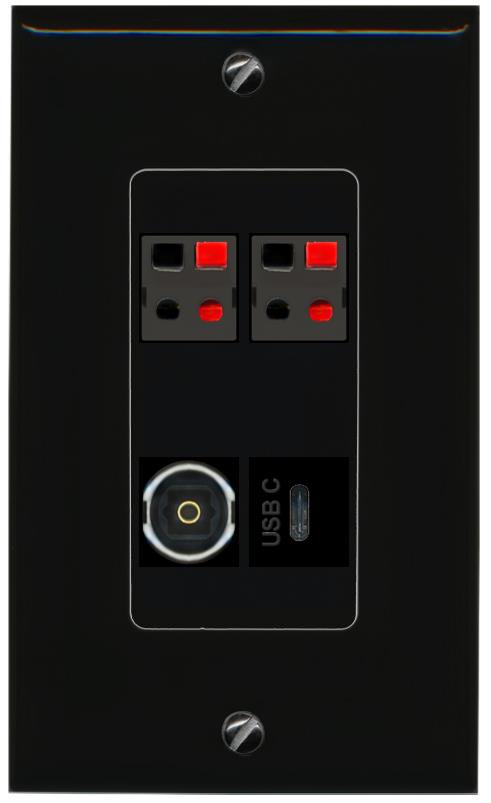 RiteAV 2 SPEAKER TOSLINK USBC Wall Plate Decorative [Black]