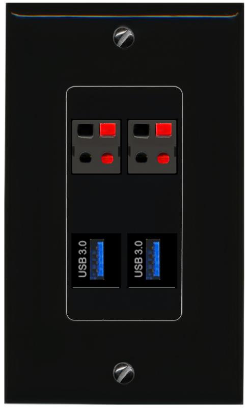 RiteAV 2 SPEAKER 2 USB-3 Wall Plate Decorative [Black]