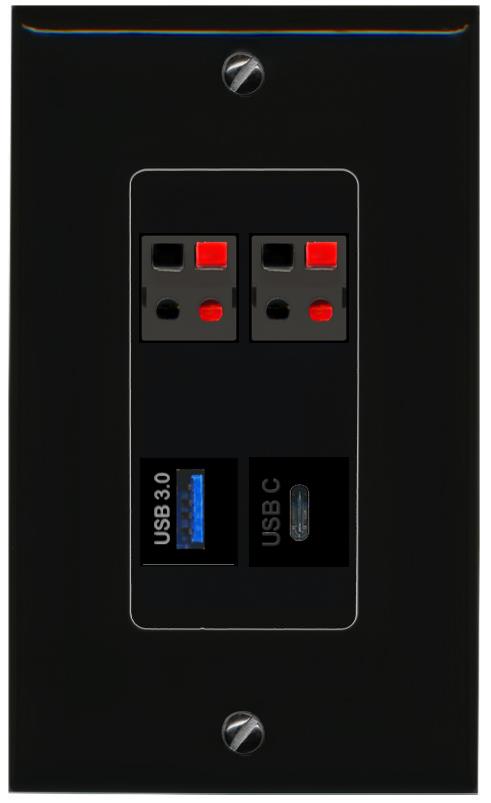 RiteAV 2 SPEAKER USB-3 USBC Wall Plate Decorative [Black]