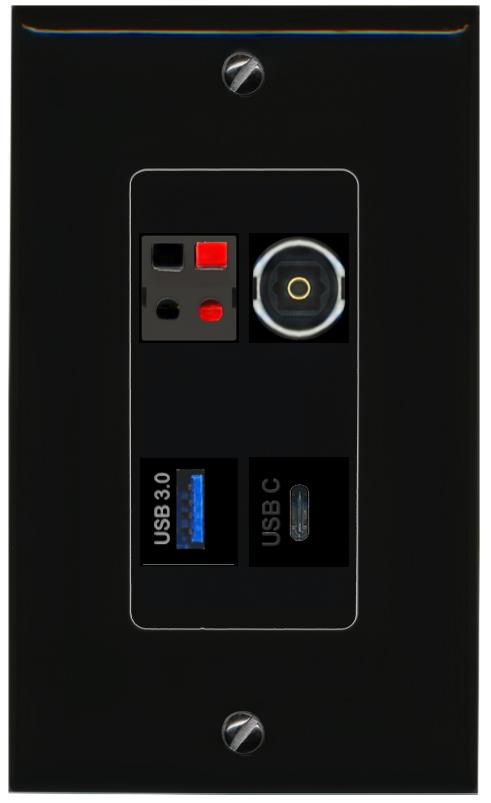 RiteAV SPEAKER TOSLINK USB-3 USBC Wall Plate Decorative [Black]
