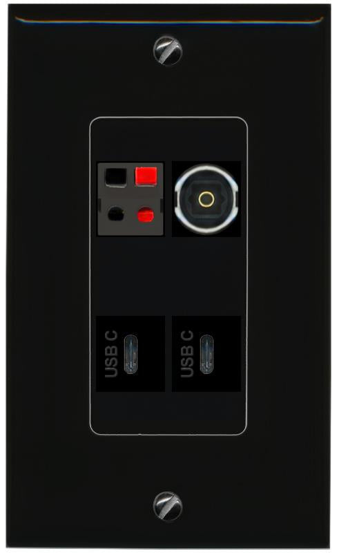 RiteAV SPEAKER TOSLINK 2 USBC Wall Plate Decorative [Black]