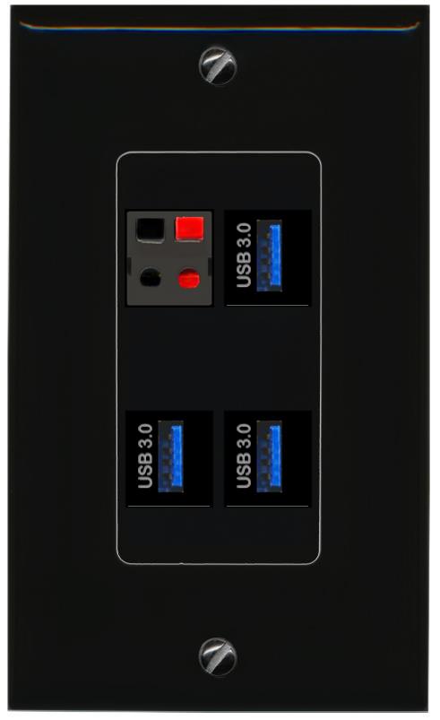RiteAV SPEAKER 3 USB-3 Wall Plate Decorative [Black]