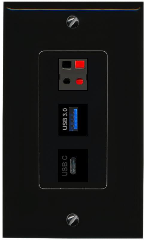 SPEAKER USB-3 USBC Wall Plate [Black]