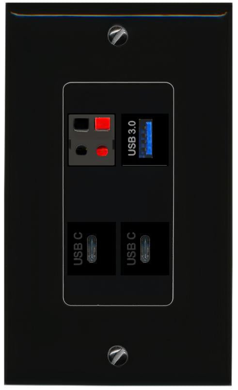 RiteAV SPEAKER USB-3 2 USBC Wall Plate Decorative [Black]