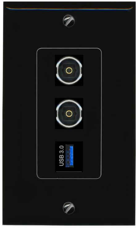 2 TOSLINK USB-3 Wall Plate [Black]