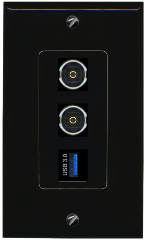 2 TOSLINK USB-3 Wall Plate [Black]