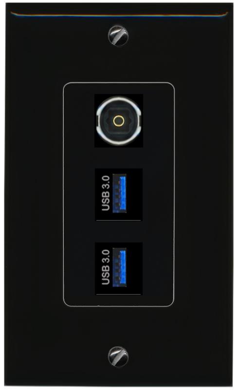 TOSLINK 2 USB-3 Wall Plate [Black]
