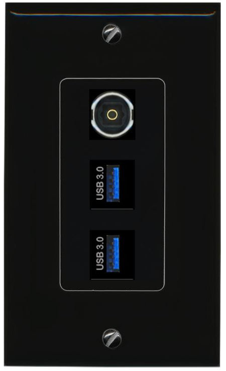 TOSLINK 2 USB-3 Wall Plate [Black]