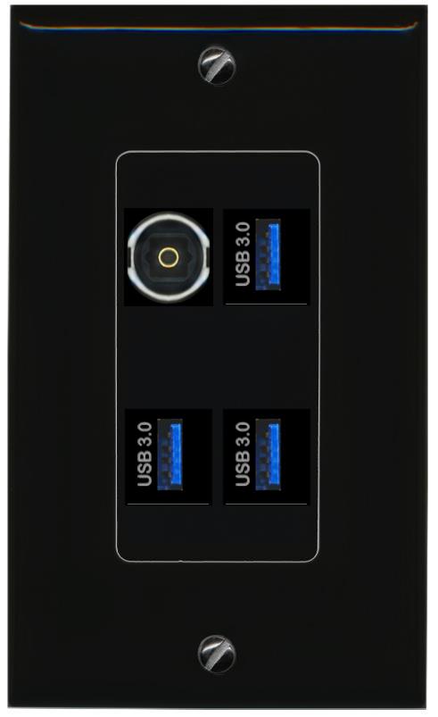 RiteAV TOSLINK 3 USB-3 Wall Plate Decorative [Black]