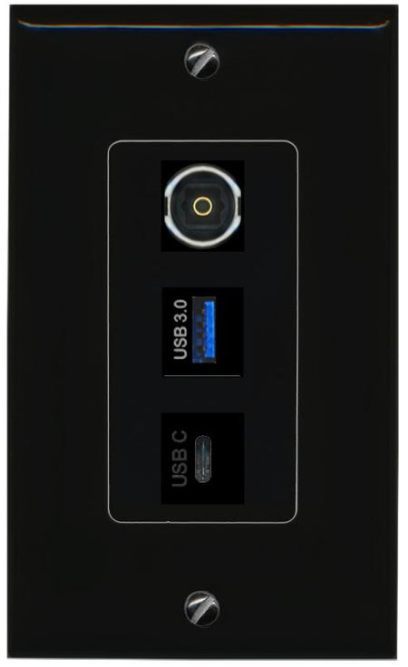TOSLINK USB-3 USBC Wall Plate [Black]