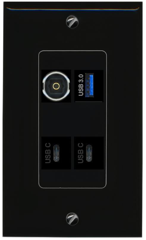 RiteAV TOSLINK USB-3 2 USBC Wall Plate Decorative [Black]