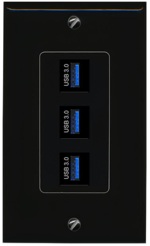 3 USB-3 Wall Plate [Black]
