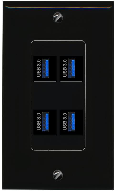 RiteAV 4 USB-3 Wall Plate Decorative [Black]