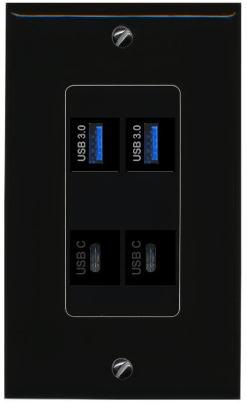 RiteAV 2 USB-3 2 USBC Wall Plate Decorative [Black]