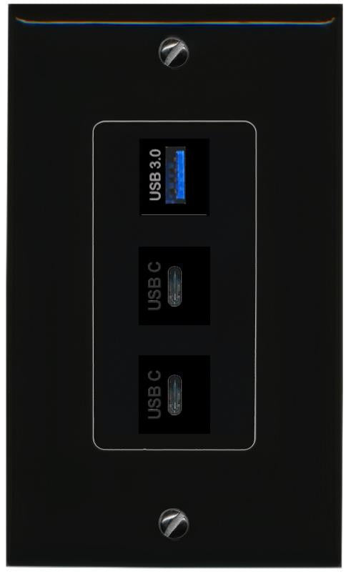 USB-3 2 USBC Wall Plate [Black]