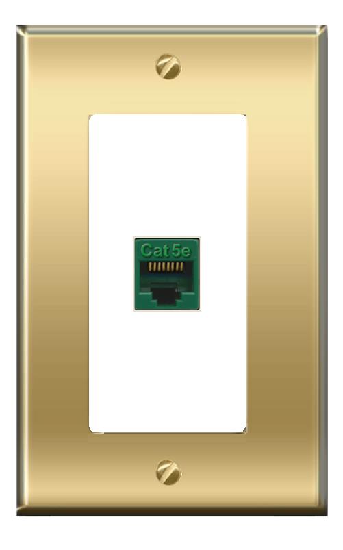 RiteAV -[1 Ports] CAT5E-GREEN Wall Plate [Brass/White]