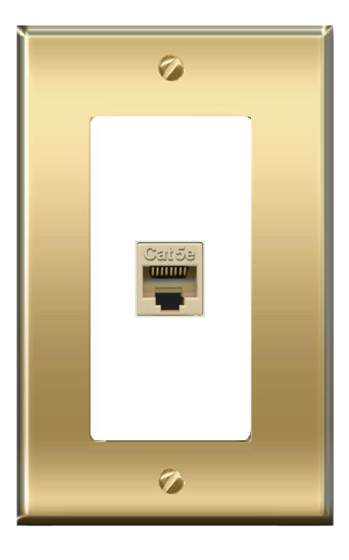 RiteAV -[1 Ports] CAT5E-IVORY Wall Plate [Brass/White]