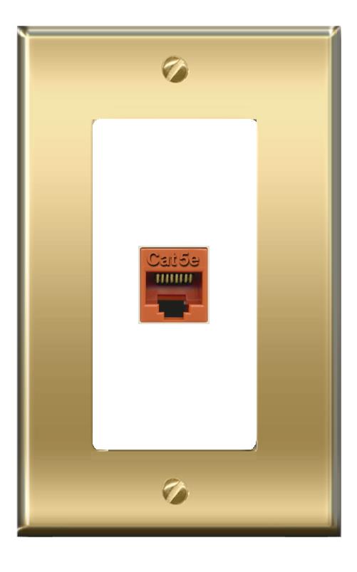 RiteAV -[1 Ports] CAT5E-ORANGE Wall Plate [Brass/White]