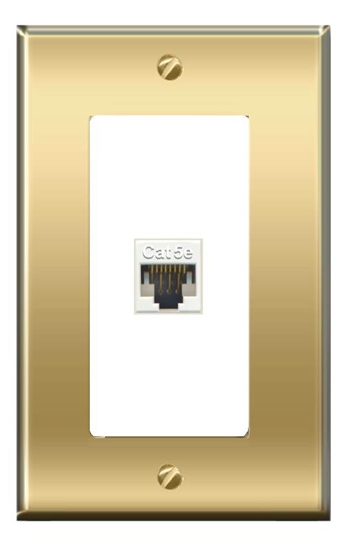 RiteAV -[1 Ports] CAT5E-WHITE Wall Plate [Brass/White]