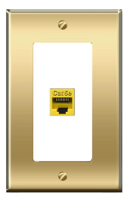 RiteAV -[1 Ports] CAT5E-YELLOW Wall Plate [Brass/White]