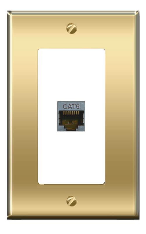 RiteAV -[1 Ports] CAT6-SHIELDED Wall Plate [Brass/White]